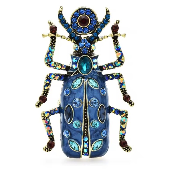Anthropologie Jewelry - Blue Bejeweled Beetle Brooch
